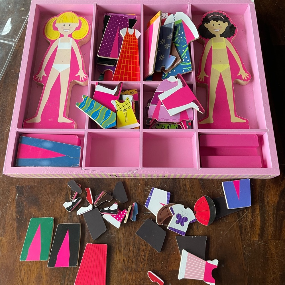 Melissa and Doug Abby and Emma deluxe magnetic wooden doll dress up playset
